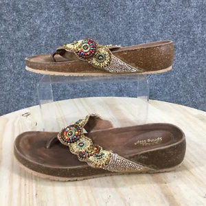 Spring Step Sandals Womens 39 Open Toe Cork Flip Flop Brown Leather Slip On - Picture 1 of 11