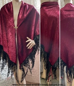 Burgundy Velvet Hippy Gipsy Wrap Shawl OverSkirt with Wispy Lace Trim - AU Made - Picture 1 of 1