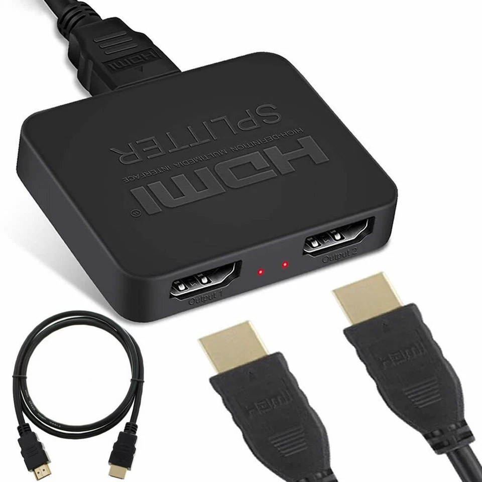 HDMI Splitter 1 Input 2 Output 4K HD Dual Output Adapter Cable 1 In 2 Out UHD - Image 1 of 4