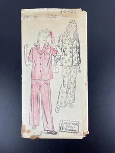 Vintage New York Pattern Co. Sewing Pattern #681 Size 14-32 2pc Pajamas UNCUT - Picture 1 of 2