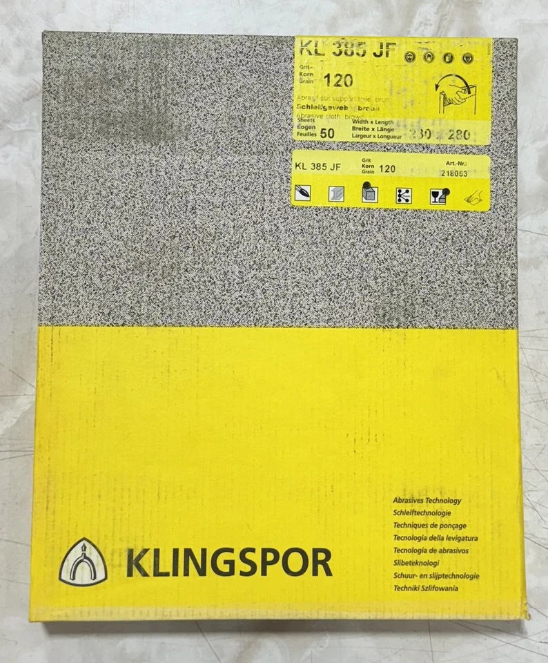 Klingspor 9" x 11" Abrasive Cloth Sheets 120 Grit Brown 50 Pack - Image 1 of 1