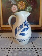 Vintage 1993 Williamsburg Pottery 8" Salt Glazed Pitcher Cobalt Blue Flower 