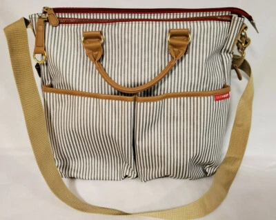 Skip Hop Duo Special Ed. diaper bag & Changing Pad White & Gray French Stripes - Image 1 of 4