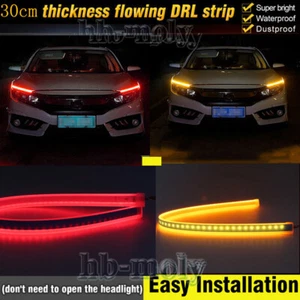 2Pcs 30cm Flexible Soft LED Tube Red/Amber DRL Strip Light Headlight Sequential - Picture 1 of 12