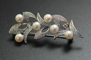 Brooch Pin 5-7MM Natural Freshwater Pearl 18KGP Geely Style Mother's Day Gift - Bild 1 von 7