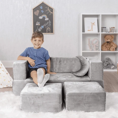 Kids Couch - Modular Kids Sofa for Toddler and Baby, Velour Cover, Color: Grey Cover