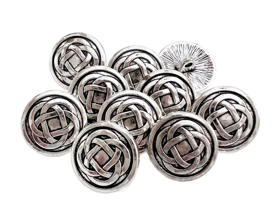 10PC Antiqued Silver Celtic Metal Buttons Shank Buttons Crafts Sewing 17mm - Image 1 of 4