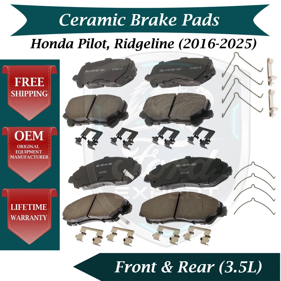 Kit de pastillas de freno delanteras y traseras de cerámica para Honda Pilot Ridgeline 2016-2025 Foto 1 de 4