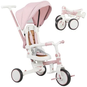 AIYAPLAY 5 in 1 Foldable Kids Trike, Toddler Tricycle for 1-3 Years, Pink - Picture 1 of 11