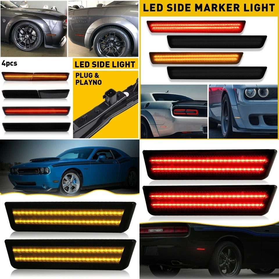 4x LED ahumado delantero trasero marcador lateral para lámpara Dodge Challenger SRT 68195796AB Foto 1 de 1