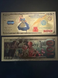 Alice in Wonderland $100 Gold Novelty Bill – Disney Fantasy Collectible Note - Picture 1 of 3