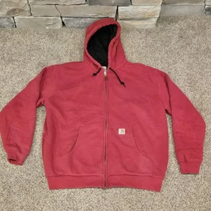 Carhartt J149 INR Red Heavy Hooded Jacket Mens Sz L Lined Pockets Full Zip 27x28 - Picture 1 of 6