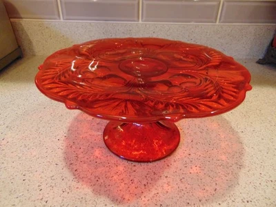 Mosser Vidrio Cardo Rojo Pedestal Pastel Plato Soporte 11" D, De Colección-Navidad Foto 1 de 4
