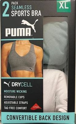 PUMA 2 Pack Seamless Sports Bra, Green/White,  XL - Image 1 of 2