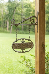 Cast Iron Hanging Welcome Sign Outdoor Wall Decor Rustic Vintage Style - Picture 1 of 2