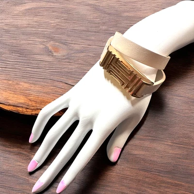 TORY BURCH Pink Leather Wrap Around Bracelet Gold Fitbit Cover 15" TB789 - Image 1 of 3