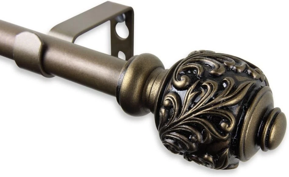 ROD DESYNE DP100-286 28 in. - 48 in. Single Curtain Rod in Light Gold W/ FINIALS - Image 1 of 2