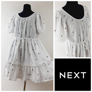 Next 14 White Cotton Mini Dress Embroidered Summer Holiday Boho Gypsy Milkmaid - Picture 1 of 20