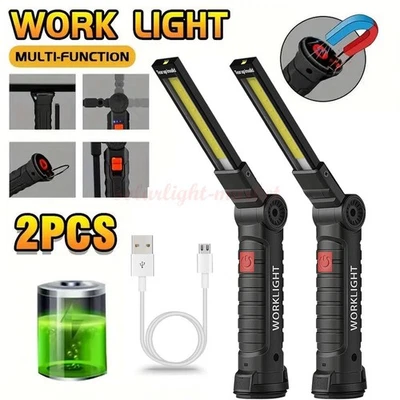 Paquete de 2 Linterna Antorcha Mecánica Recargable con Base Magnética LED COB Luz de Trabajo Foto 1 de 4