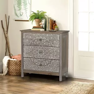 Accent Storage Cabinet Chest of 3 Drawers Living Room Bedroom Buffet Sideboard - Picture 1 of 11