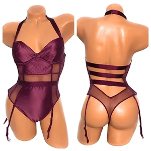 Victoria's Secret Teddy Bodysuit Romper W/ Garters Burgundy Size 32C - Picture 1 of 5