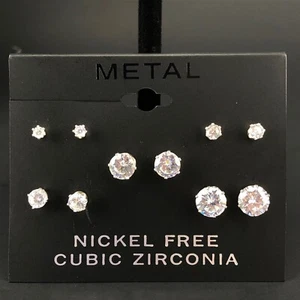 Kohls Metall Ohrringe 5 Paar silberfarben nickelfrei Zirkonia Ohrstecker - Bild 1 von 3