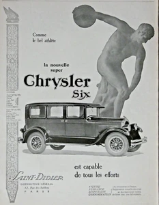 PUBLICITÉ PRESSE 1926 VOITURE CHRYSLER SIX CAPABLE DE TOUS LES EFFORT DISCOBOLE - Imagen 1 de 1