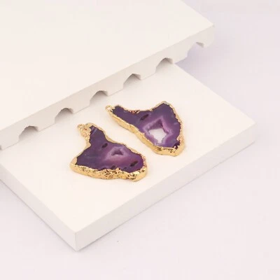 Natural Geode Slice Gemstone Brass DIY Craft Making Connector Pair - Image 1 of 4