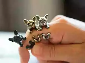 French Bulldog Dog Adjustable Wrap Ring Silver Black Gold & Bronze Pug Frenchie - Picture 1 of 6