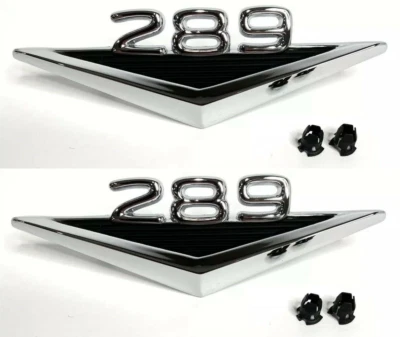Par de emblemas de guardabarros cromados 289 V8 con clips para Ford Fairlane 1963-1964 Foto 1 de 4