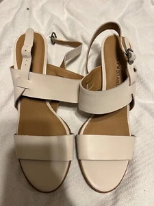 lucky brand cone heel beige cream sandals us size 9 new without box strappy - Picture 1 of 4