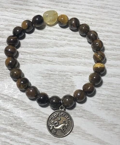 Genuine Tiger’s Eye Citrine Crystals Zodiac Capricorn Charm Bracelet, Balance - Picture 1 of 3