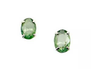1.10ctw Oval 6x4mm Natural Mined Alexandrite 14k Solid White Gold Stud Earrings - Picture 1 of 5