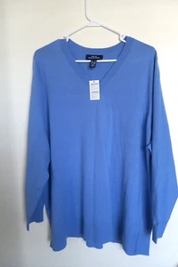 Lands’ End Women’s 3X Blue Knit V-Neck Pullover Long Sleeve Sweater NEW - Picture 1 of 4