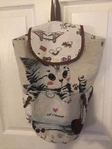 Ella & Elly Canvas Kitty Cat Backpack w/Pockets - Picture 1 of 4