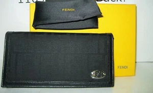 NUEVO FENDI Negro FF Logo Cuero Continental Estuche para Tarjetas de Crédito Monedero Cartera Monedero - Imagen 1 de 12