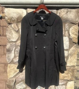 INC Black Peacoat Double Breasted Raincoat Women’s XL Silver Buttons - Picture 1 of 8