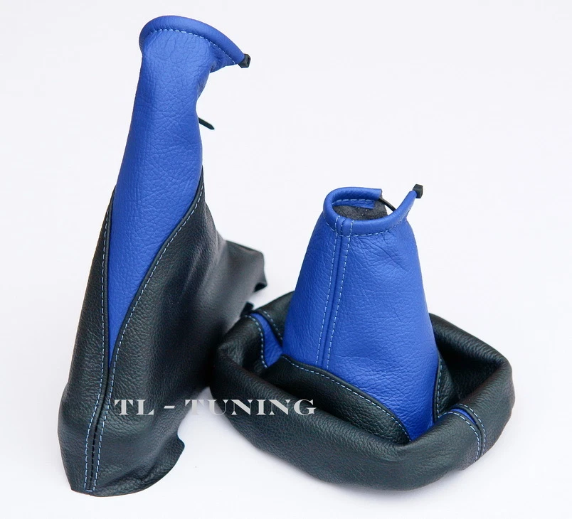 Passend für OPEL ASTRA G Bj. 98-09 Schaltsack + Handbremssack Leder BLAU-SCHWARZ - Bild 1 von 1