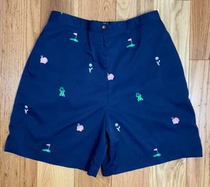 Coral Bay Navy Blue Shorts Womens Size 12 Embroidered Frogs Golf Flowers - Picture 1 of 14
