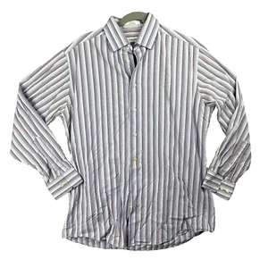 Camisa de vestir Calvin Klein a rayas con botones talla 16 32/33 cuello manga larga - Imagen 1 de 8