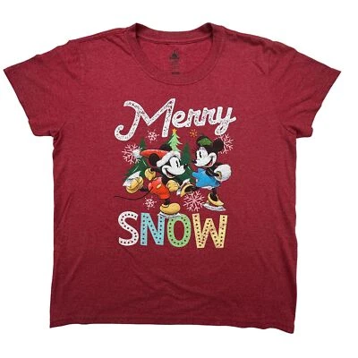 Disney Shirt Womens XL Merry Snow Mickey Minnie Mouse Christmas Holiday Red - Image 1 of 4