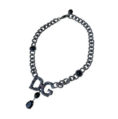 DOLCE & GABBANA DG Latón Cadena Logo Cristal Colgante Collar Plata Japón [Usado] Foto 1 de 4
