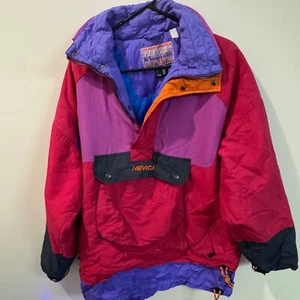 VINTAGE Nevica Ski Jacket Colorblock Neon 90s Purp RECCO Coat 80s Sz 40 M PINK - Picture 1 of 7