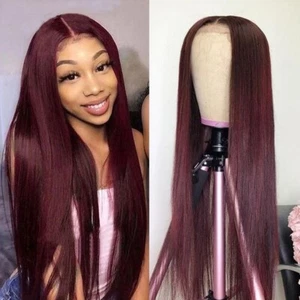 Pelucas delanteras de encaje brasileñas de cabello lacio Ombre 99J borgoña 13X4 4x4 peluca de cierre - Imagen 1 de 13