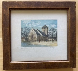 Grabado aguatinta vintage "Vår Frue Kirke" firmado Freöfer - Noruega - marco 8"x9" - Imagen 1 de 14
