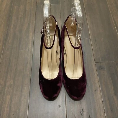 Zapatos de salón Marc Fisher de terciopelo borgoña con correa para el tobillo punta redonda tacón grueso talla 10 Foto 1 de 4