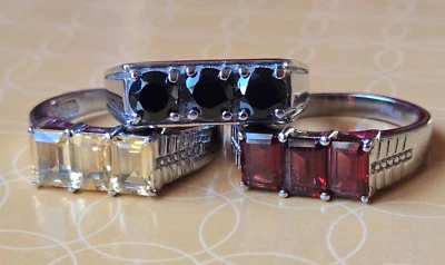 Anéis masculinos de aço inoxidável 3 pedras granada, citrino, pedra preciosa espinélio preta, tamanhos 12, 14 - Imagem 1 de 3