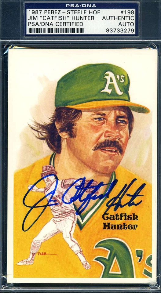 Jim Catfish Hunter PSA DNA Coa Signed Perez Steele Postcard Set Break Autograph - Image 1 of 1