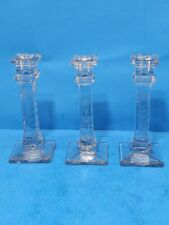 SET OF 3 ~CAMBRIDGE ETCHED "FLOWERS & LEAVES" CRYSTAL GLASS  CANDLESTICK HOLDERS