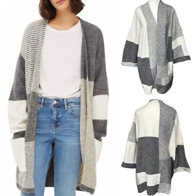 Topshop Patchwork Colorblock Abuelo Gran Tamaño Largo Cárdigan Suéter Gris EE. UU. 4 Foto 1 de 4